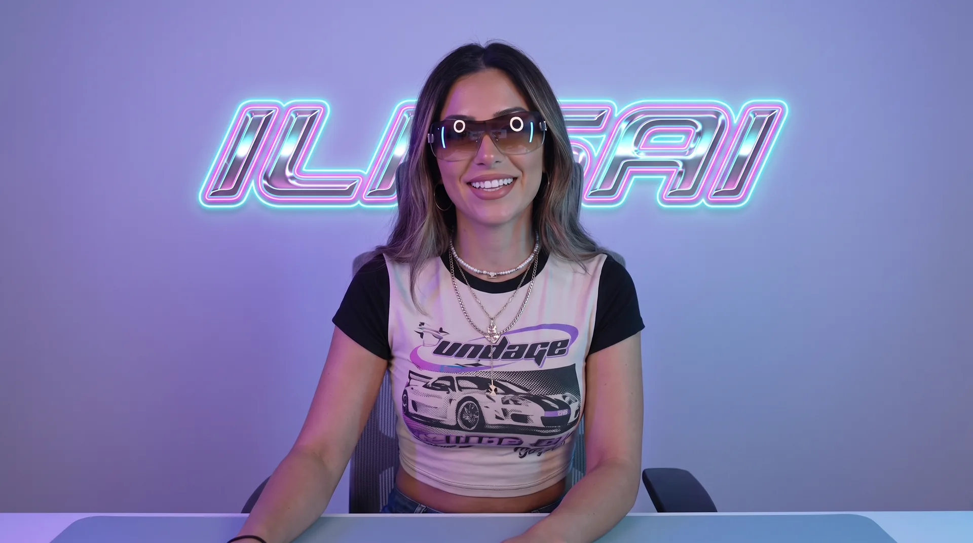 Streaming still of ilisai's synthetic avatar in a bright studio